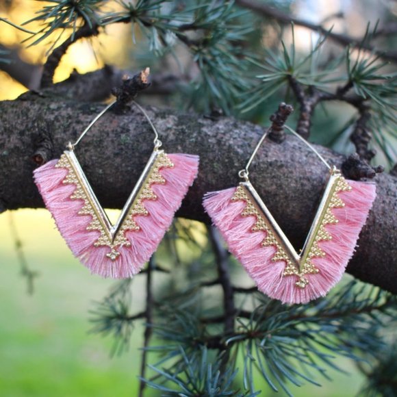 Anthropologie Fringe Tassels Hoop Earrings - Picture 2 of 14